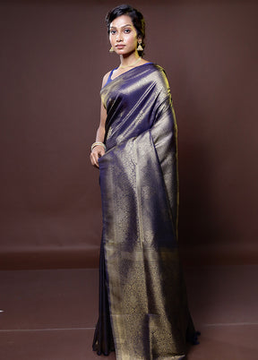 Blue Dupion Silk Saree With Blouse Piece