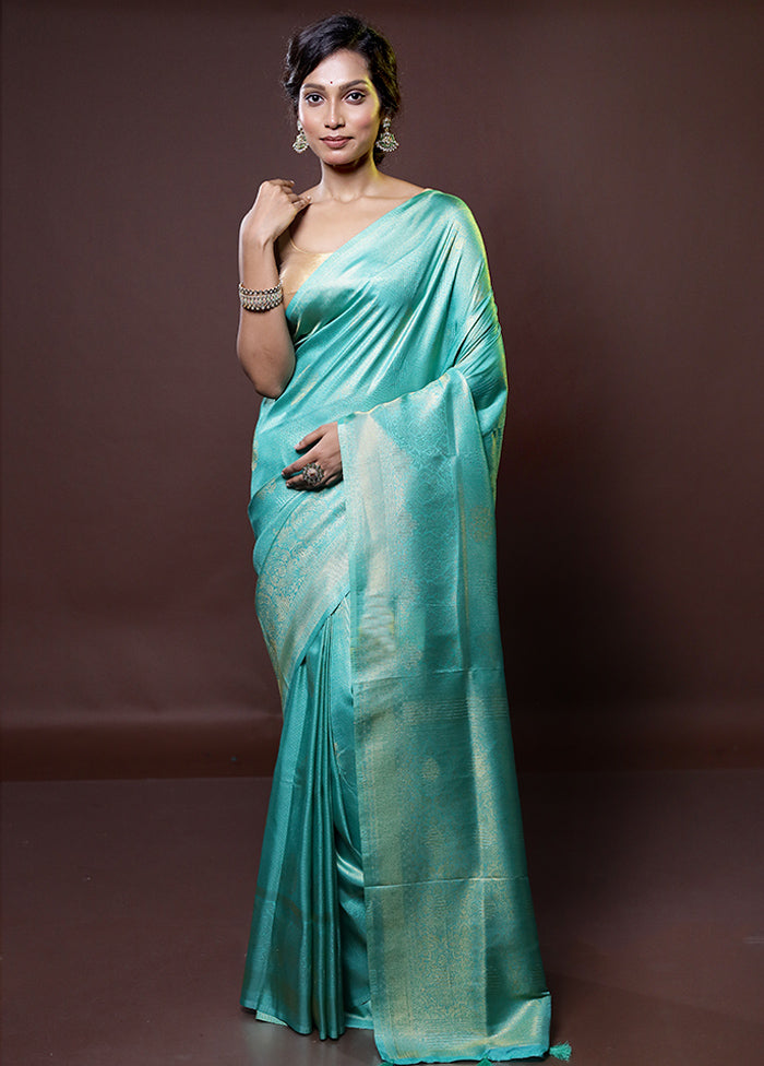 Blue Dupion Silk Saree With Blouse Piece