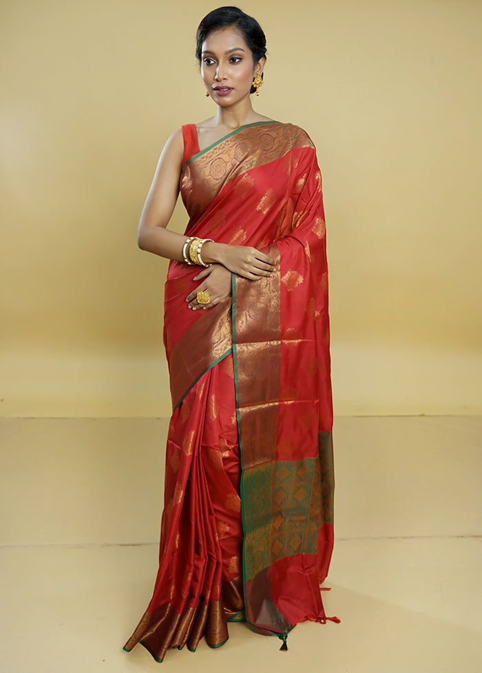 Maroon Dupion Silk Saree With Blouse Piece