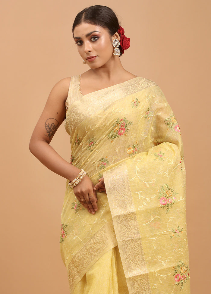 Yellow Tissue Silk Saree With Blouse Piece