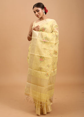 Yellow Tissue Silk Saree With Blouse Piece