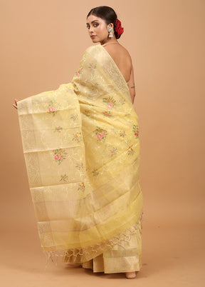 Yellow Tissue Silk Saree With Blouse Piece