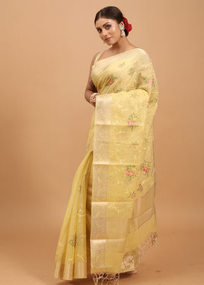 Yellow Tissue Silk Saree With Blouse Piece