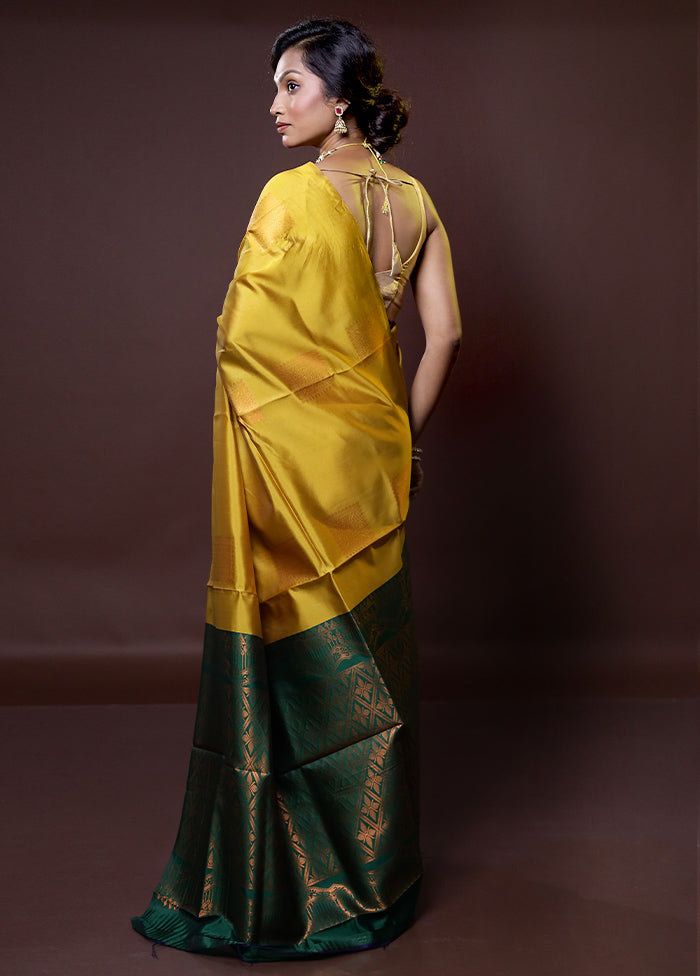 Yellow Kanjivaram Silk Saree With Blouse Piece