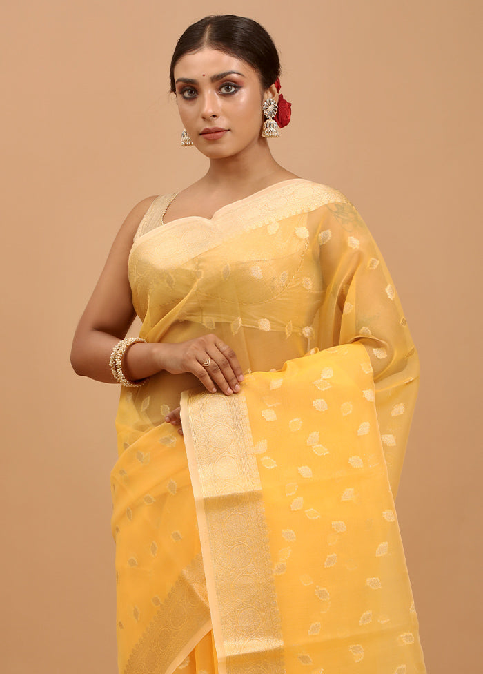 Yellow Organza Saree With Blouse Piece