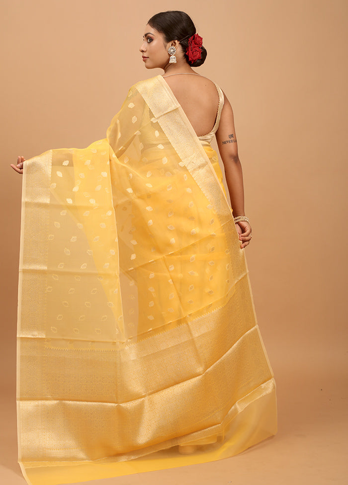 Yellow Organza Saree With Blouse Piece