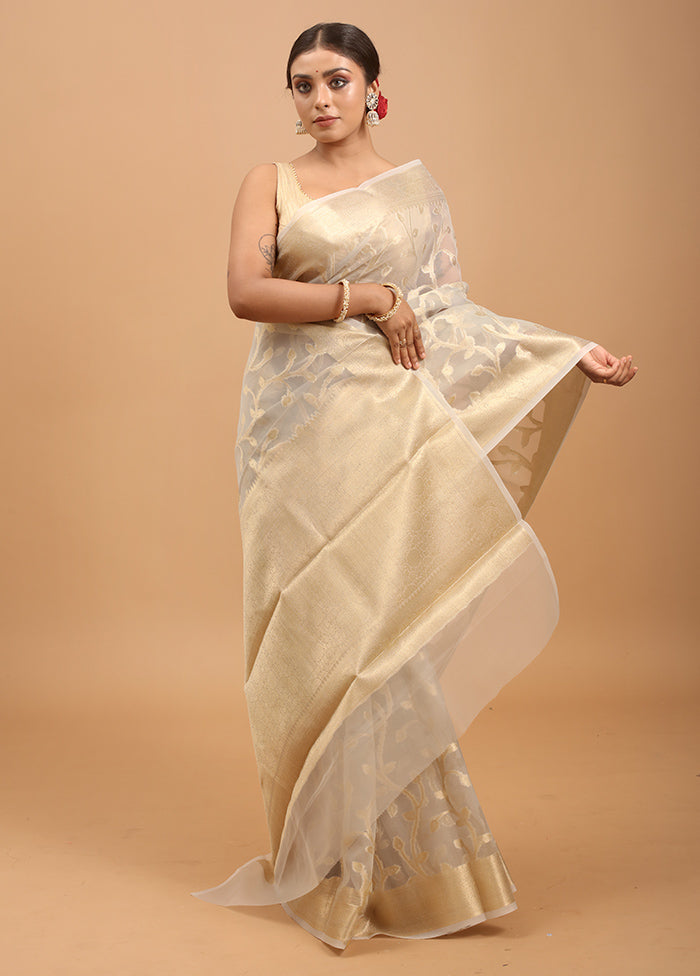 Cream Organza Saree With Blouse Piece