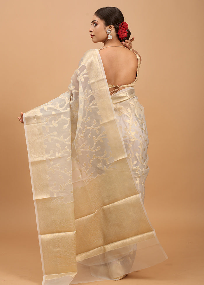 Cream Organza Saree With Blouse Piece