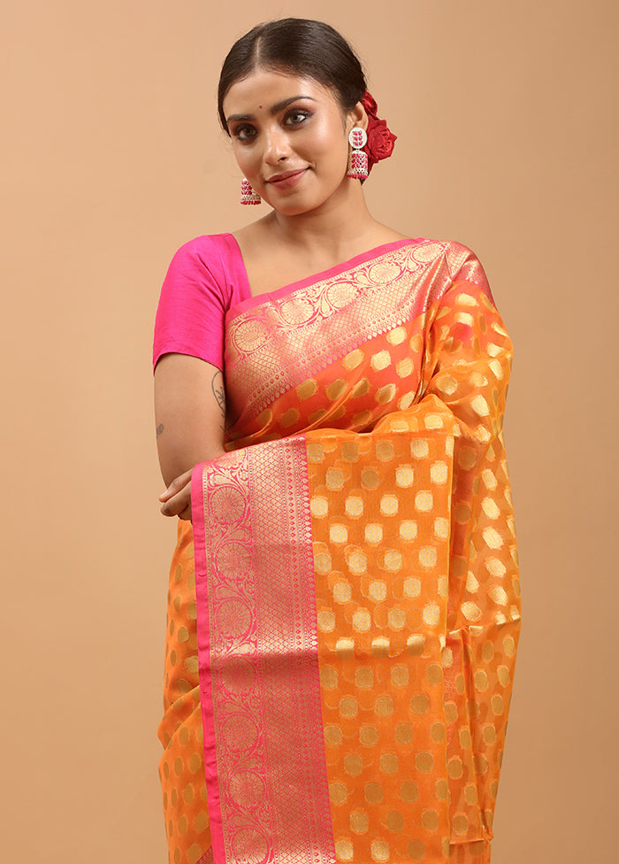 Rust Organza Saree With Blouse Piece