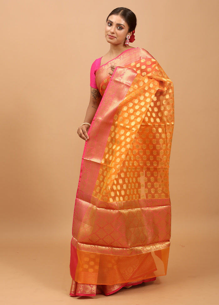 Rust Organza Saree With Blouse Piece