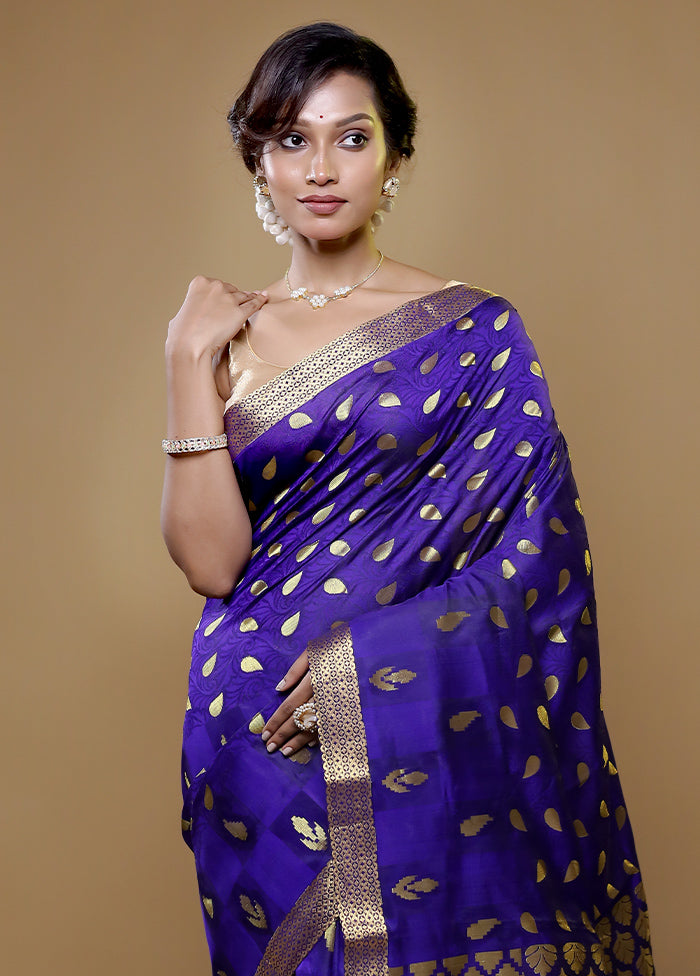 Blue Kanjivaram Silk Saree With Blouse Piece