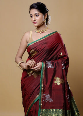 Maroon Kanjivaram Silk Saree With Blouse Piece