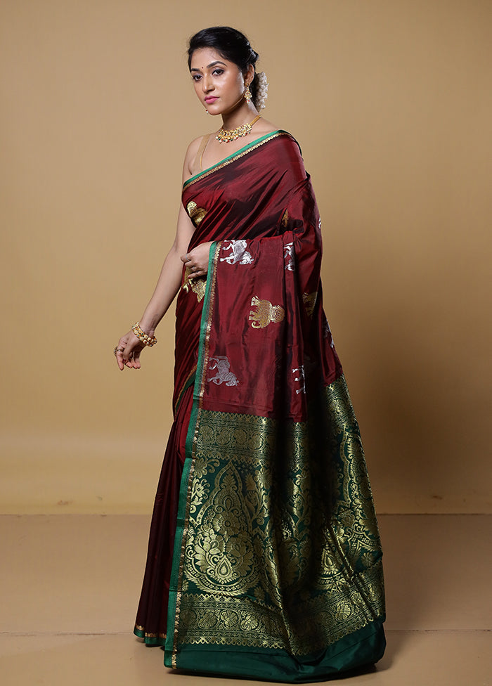 Maroon Kanjivaram Silk Saree With Blouse Piece