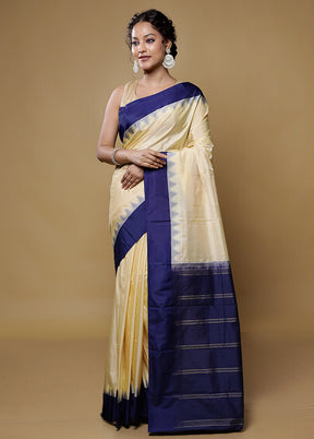 Cream Kanjivaram Silk Saree With Blouse Piece