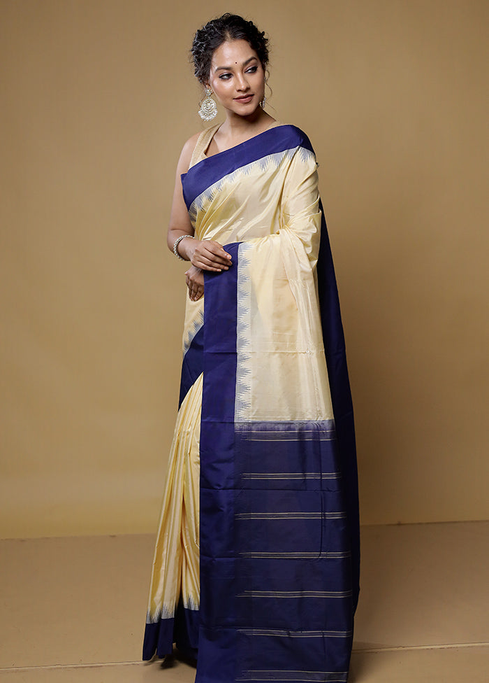 Cream Kanjivaram Silk Saree With Blouse Piece