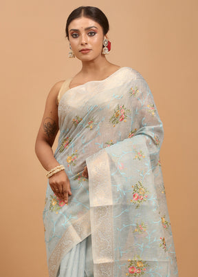 Blue Tissue Silk Saree With Blouse Piece