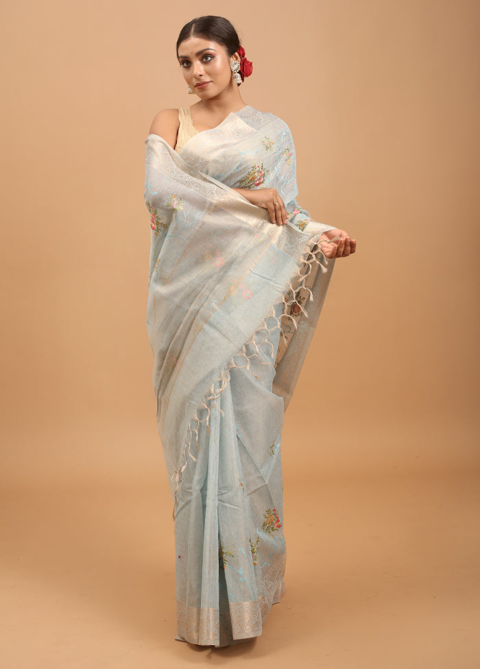 Blue Tissue Silk Saree With Blouse Piece