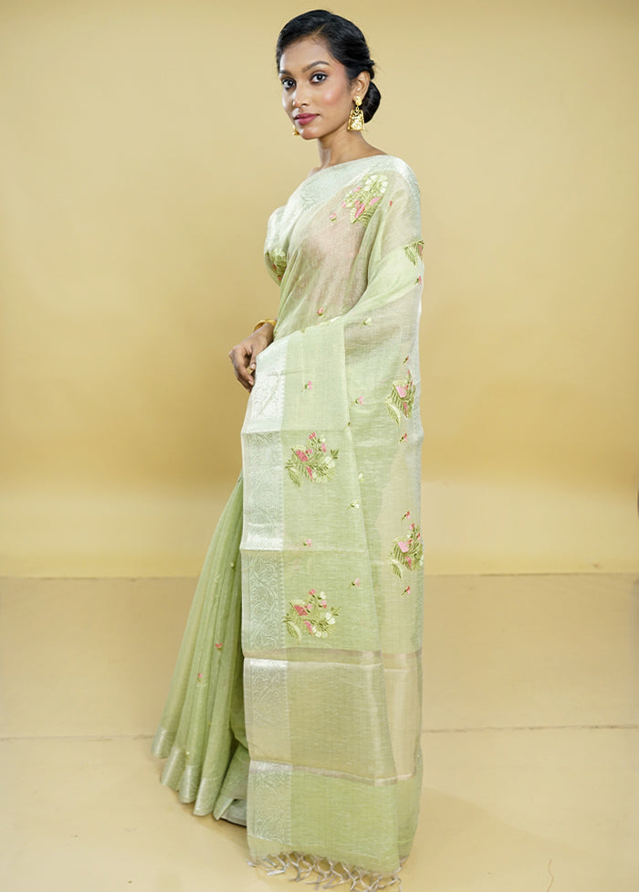 Green Tissue Silk Saree With Blouse Piece