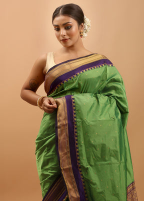 Green Kanjivaram Silk Saree With Blouse Piece