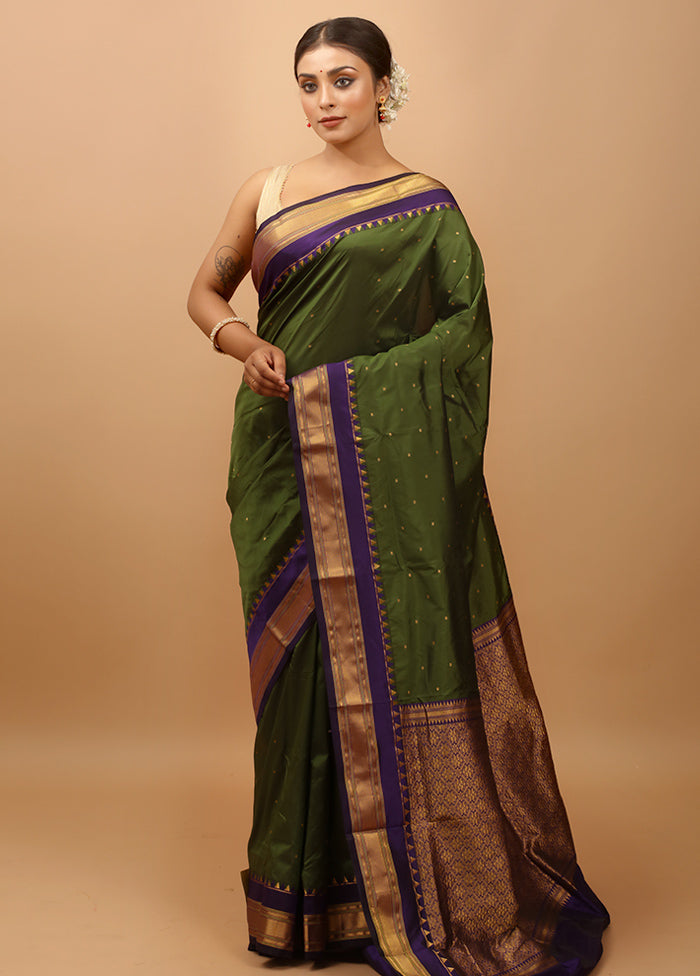 Green Kanjivaram Silk Saree With Blouse Piece