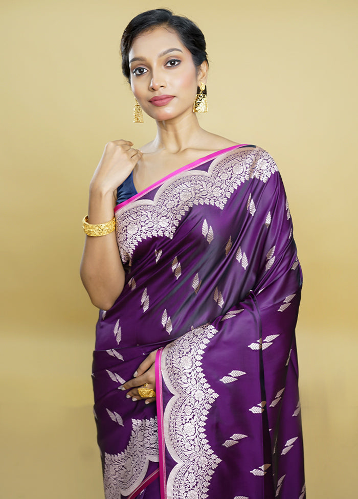 Purple Banarasi Silk Saree With Blouse Piece