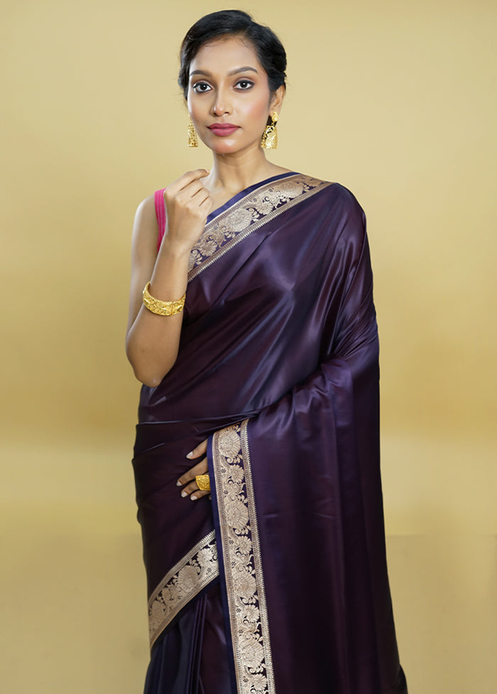 Purple Banarasi Silk Saree With Blouse Piece