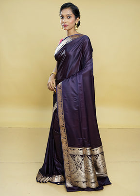 Purple Banarasi Silk Saree With Blouse Piece