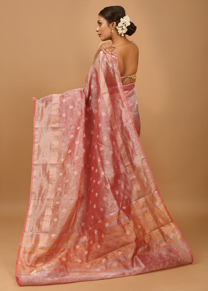 Pink Crushed Tissue Silk Saree With Blouse Piece