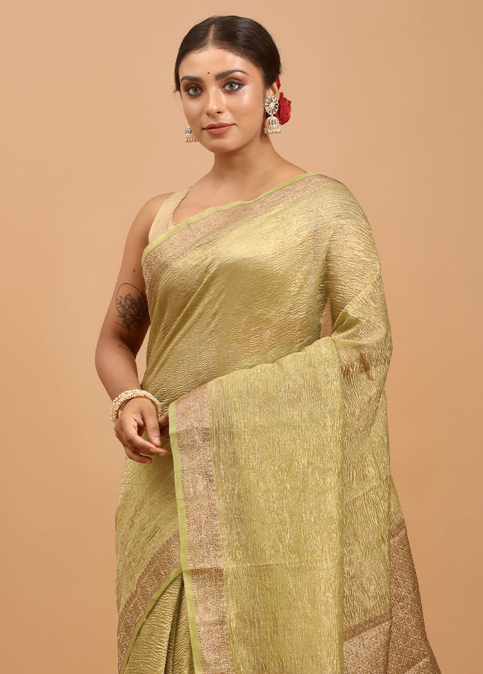 Green Crushed Tissue Silk Saree With Blouse Piece