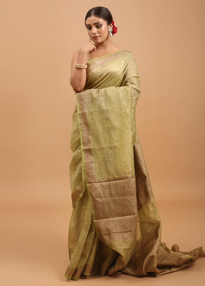 Green Crushed Tissue Silk Saree With Blouse Piece