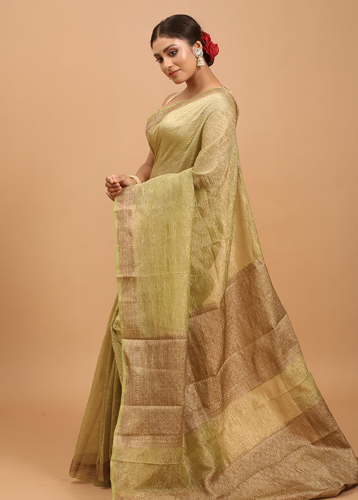 Green Crushed Tissue Silk Saree With Blouse Piece