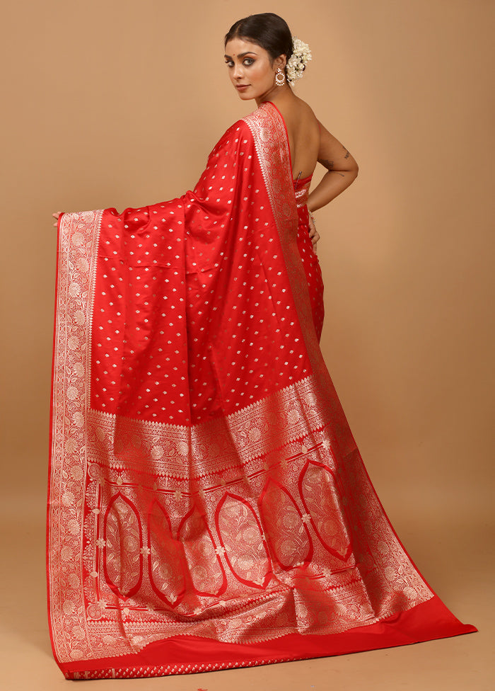 Red Banarasi Silk Saree With Blouse Piece