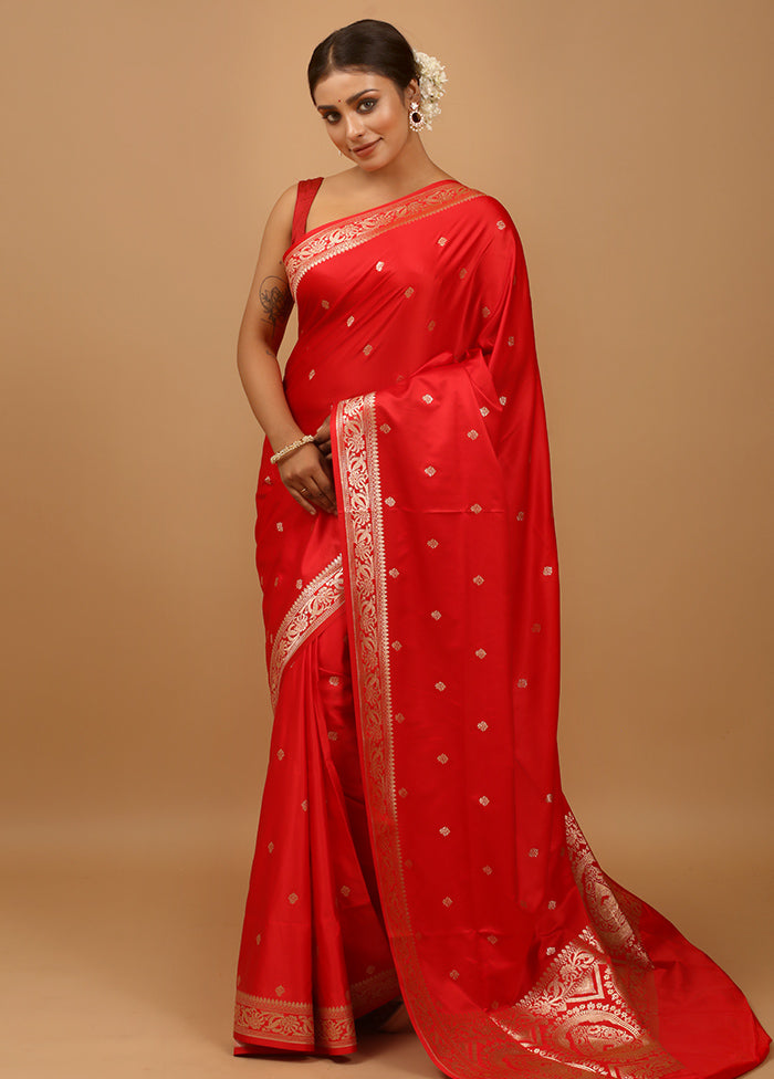 Red Banarasi Silk Saree With Blouse Piece