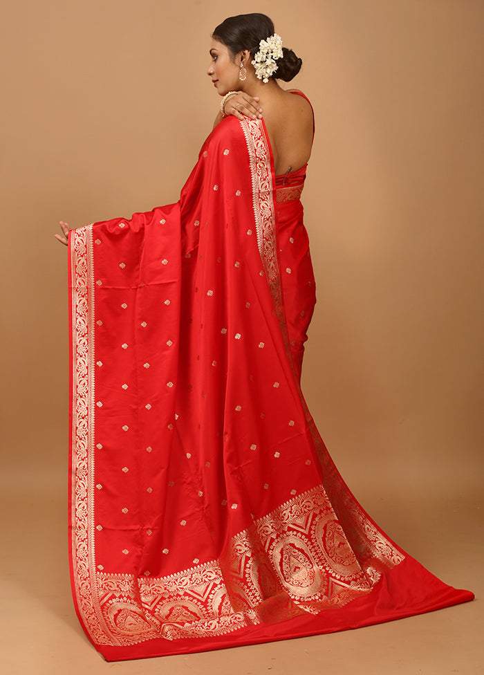 Red Banarasi Silk Saree With Blouse Piece