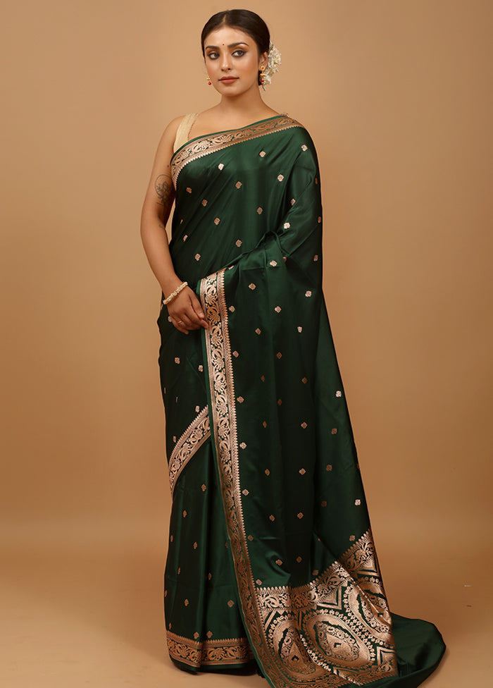 Green Banarasi Silk Saree With Blouse Piece