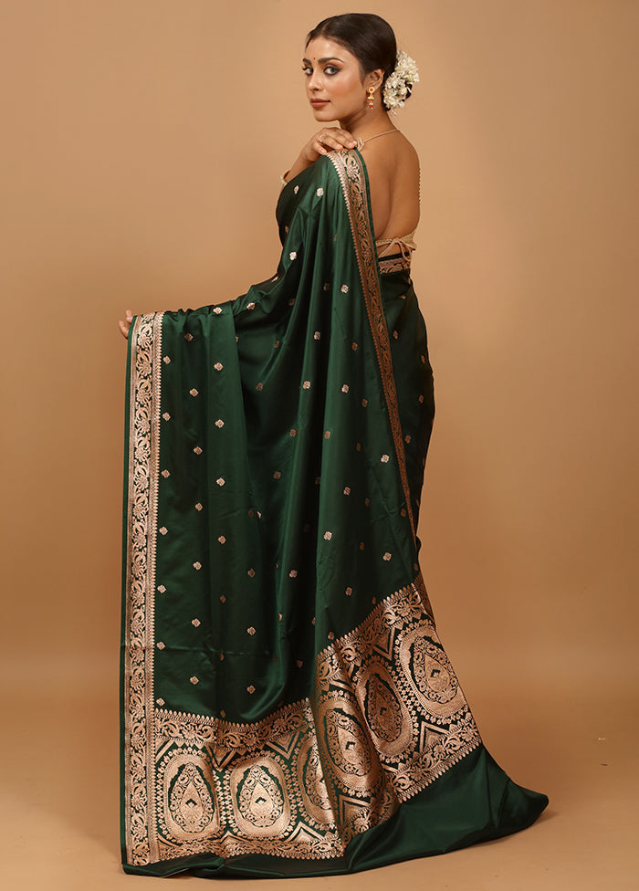 Green Banarasi Silk Saree With Blouse Piece