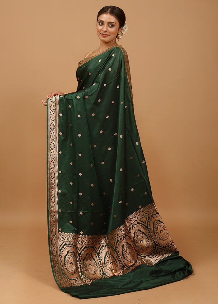 Green Banarasi Silk Saree With Blouse Piece