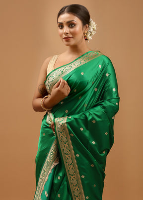 Green Banarasi Silk Saree With Blouse Piece