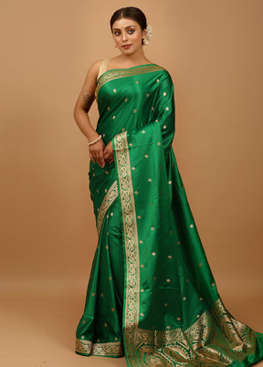 Green Banarasi Silk Saree With Blouse Piece