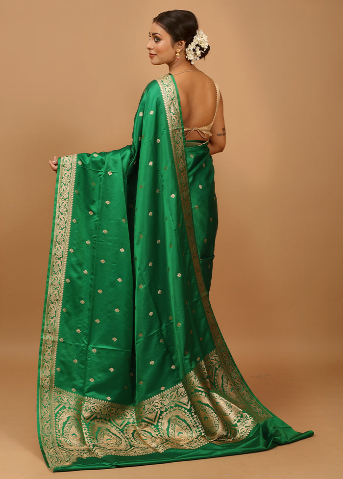 Green Banarasi Silk Saree With Blouse Piece