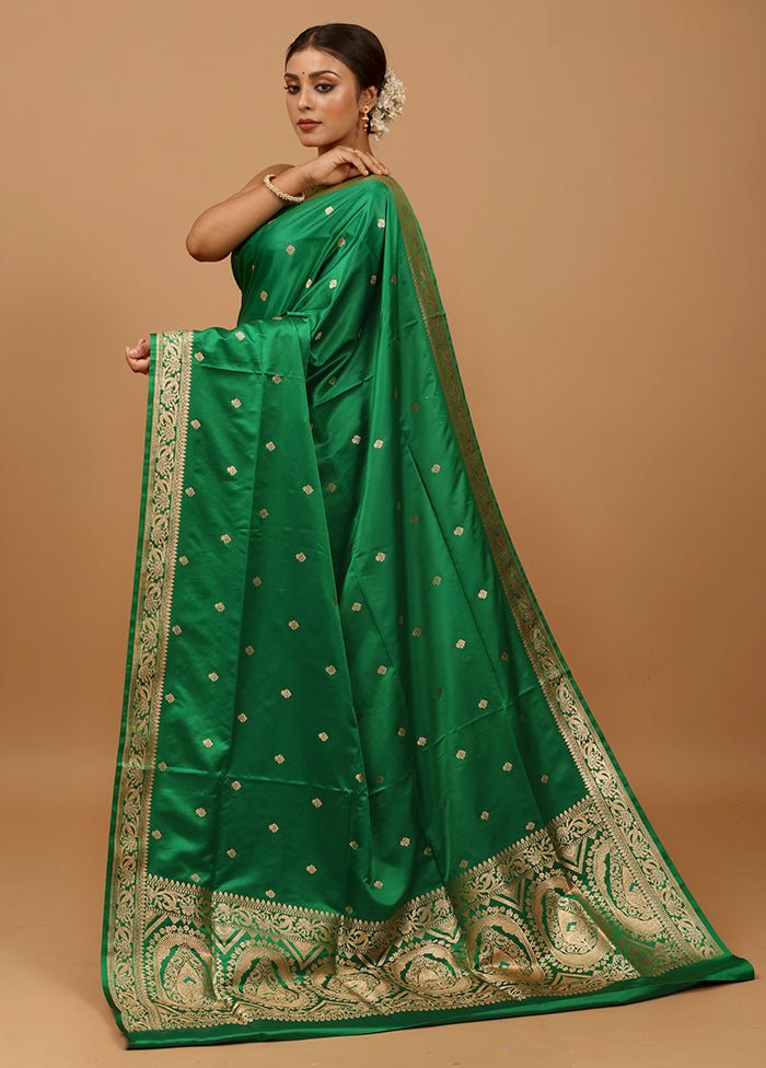 Green Banarasi Silk Saree With Blouse Piece