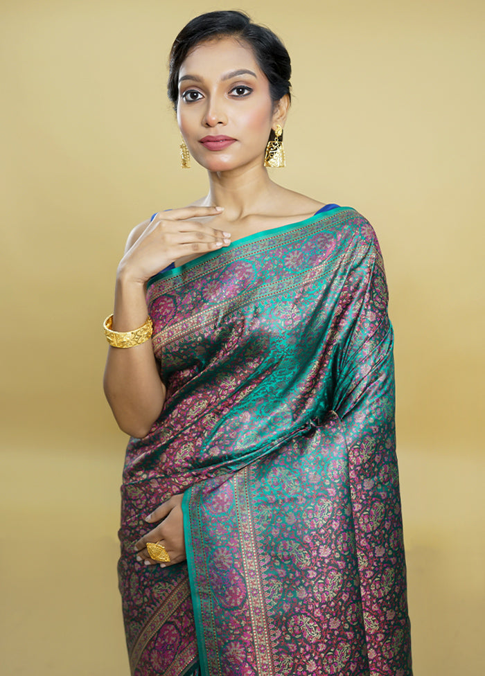 Green Tanchoi Silk Saree With Blouse Piece