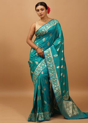 Blue Katan Silk Saree With Blouse Piece