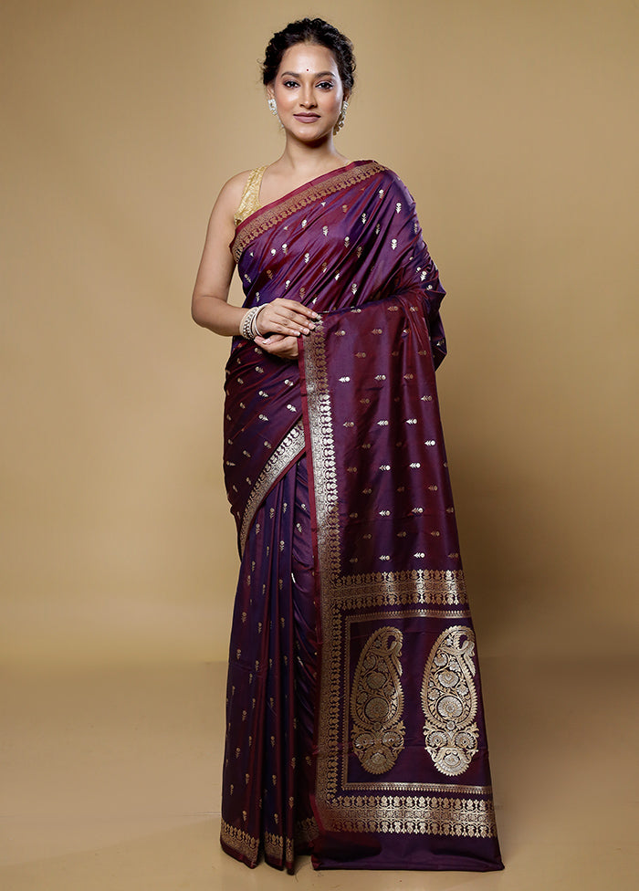 Purple Katan Silk Saree With Blouse Piece