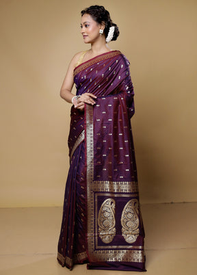 Purple Katan Silk Saree With Blouse Piece