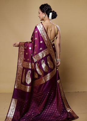 Purple Katan Silk Saree With Blouse Piece