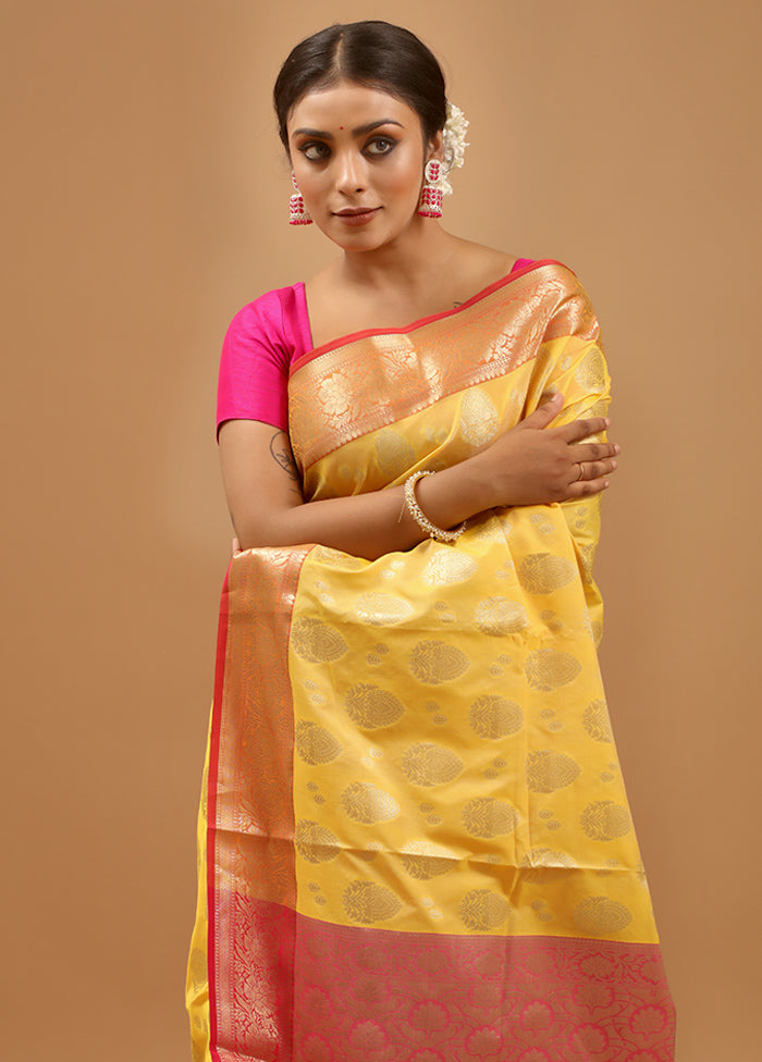 Yellow Kora Silk Saree With Blouse Piece