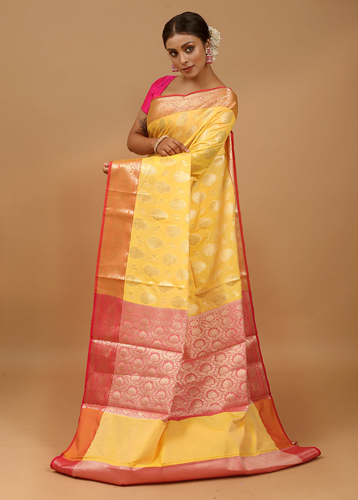 Yellow Kora Silk Saree With Blouse Piece