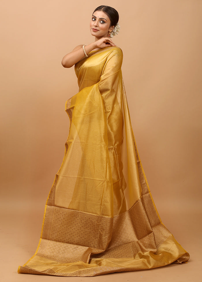 Yellow Tissue Silk Saree With Blouse Piece