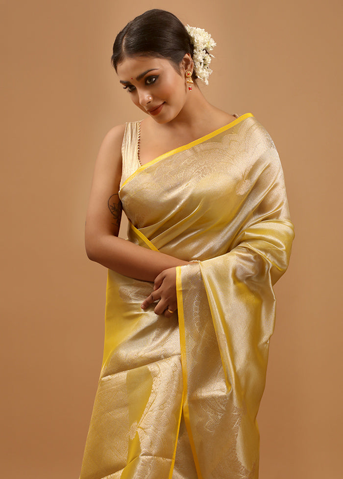 Yellow Tissue Silk Saree With Blouse Piece